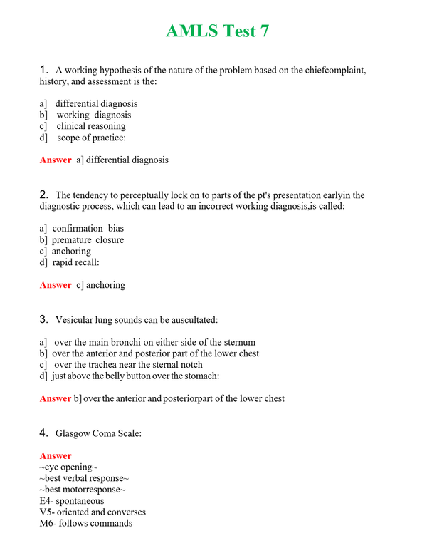 AMLS Test 7 Questions With Complete Grade A+ Answers