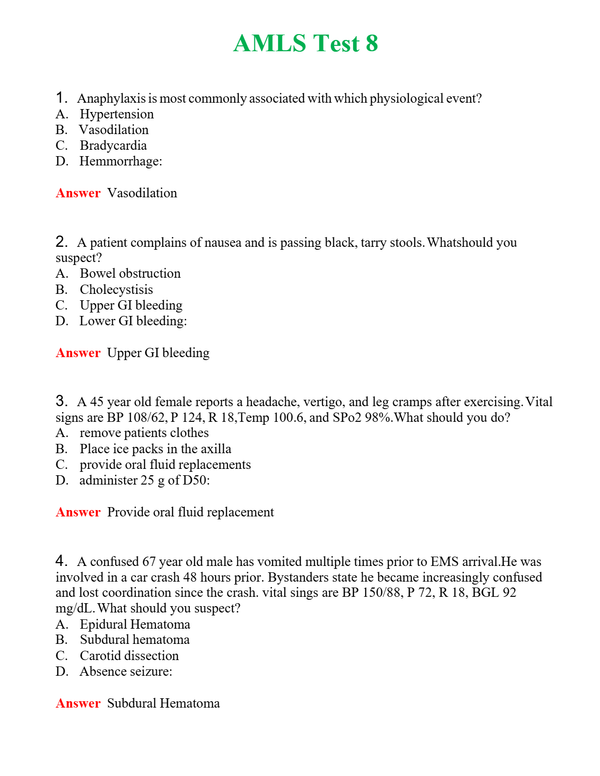 AMLS Test 8 Questions With Complete Grade A+ Answers