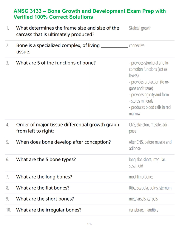 ANSC 3133 – Bone Growth and Development Exam Prep with Verified 100% Correct Solutions