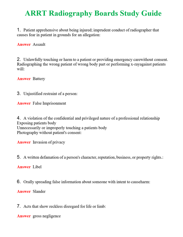 ARRT Radiography Boards Study Guide | Actual Questions and Verified Answers ( Included ) 100% Correct