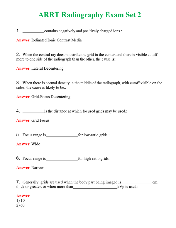 ARRT Radiography Exam Set 2 | Actual Questions and Verified Answers ( Included ) 100% Correct