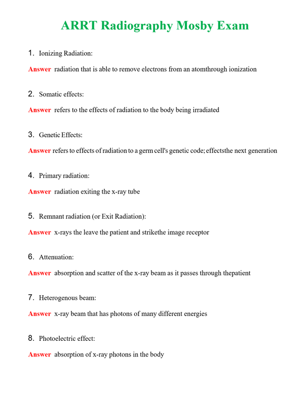 ARRT Radiography Mosby Exam | Actual Questions and Verified Answers ( Included ) 100% Correct