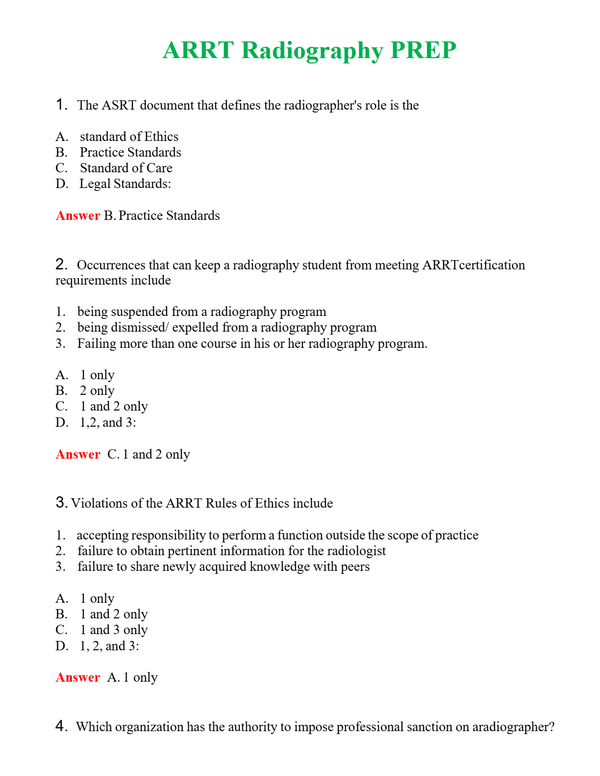 ARRT Radiography PREP | Actual Questions and Verified Answers ( Included ) 100% Correct