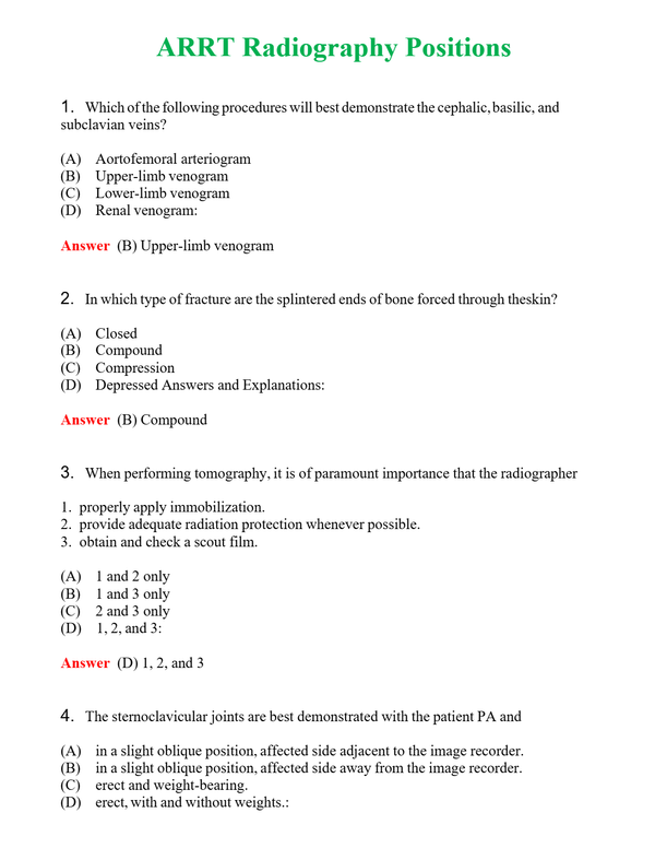 ARRT Radiography Positions | Actual Questions and Verified Answers ( Included ) 100% Correct