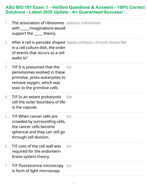 ASU BIO 181 Exam 1 - Verified Questions & Answers - 100% Correct Solutions - Latest 2025 Update - A+ Guaranteed Success!