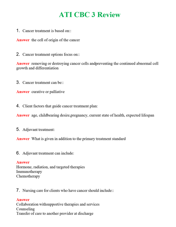 ATI CBC 3 Review Questions With Complete Grade A+ Answers