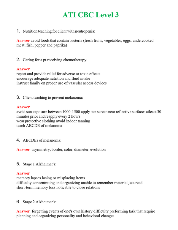 ATI CBC Level 3 Questions With Complete Grade A+ Answers