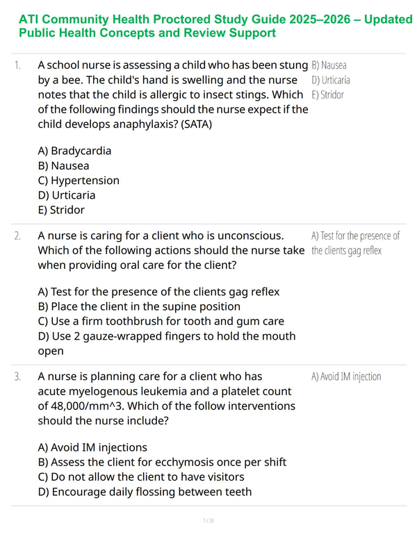 ATI Community Health Proctored Study Guide 2025–2026 – Updated Public Health Concepts and Review Support