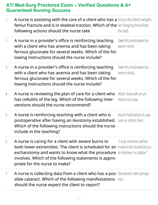 ATI Med Surg Proctored Exam – Verified Questions & A+ Guaranteed Nursing Success