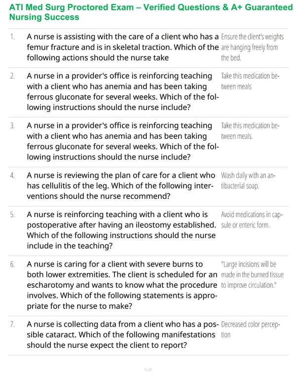 ATI Med-Surg Proctored Exam – Verified Questions & A+ Guaranteed Nursing Success
