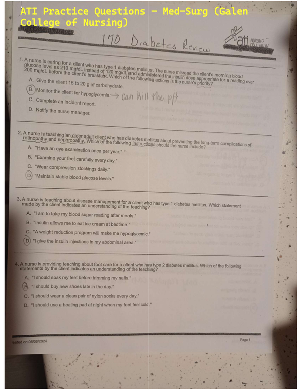 ATI Practice Questions – Med-Surg (Galen College of Nursing)