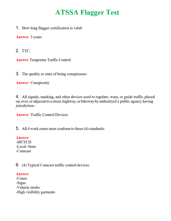 ATSSA Flagger Test | Actual Questions and Verified Answers ( Included ) 100% Correct