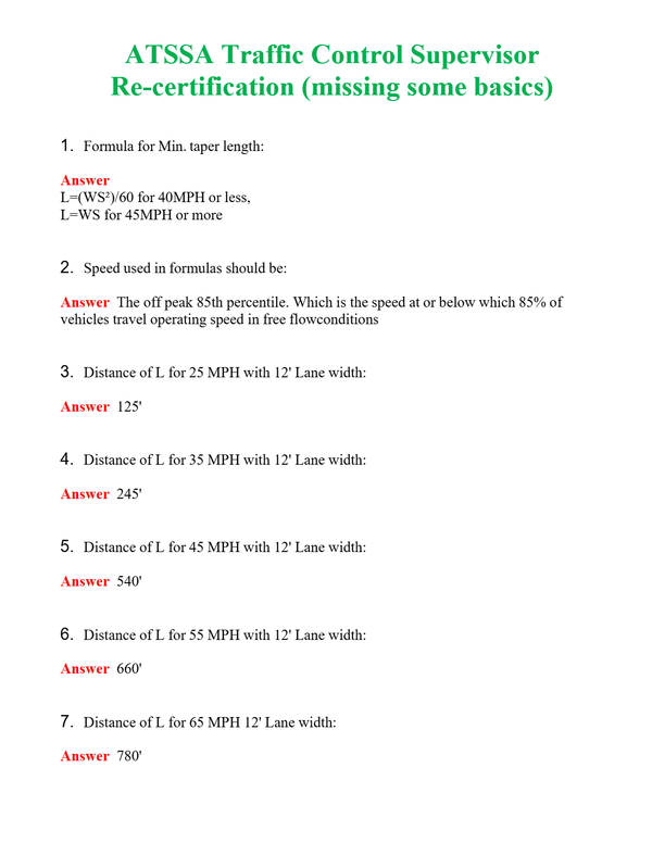 ATSSA Traffic Control Supervisor Re-certification (missing some basics) | Actual Questions and Verified Answers ( Included ) 100% Correct