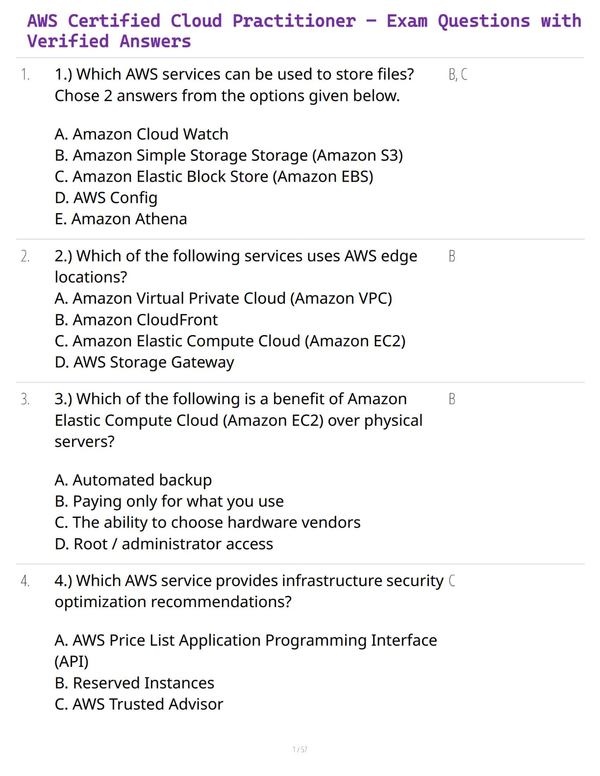 AWS Certified Cloud Practitioner – Exam Questions with Verified Answers