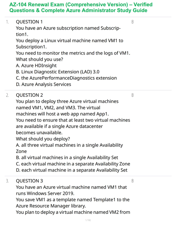 AZ-104 Renewal Exam (Comprehensive Version) – Verified Questions & Complete Azure Administrator Study Guide