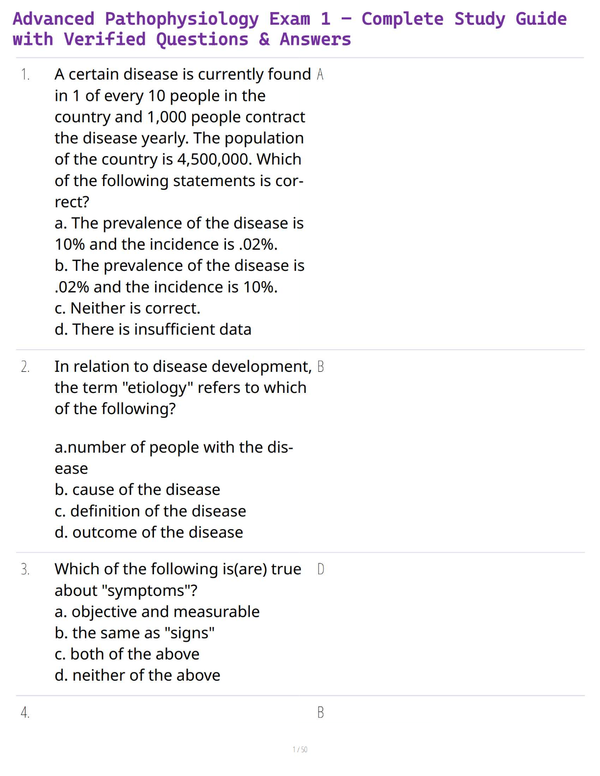 Advanced Pathophysiology Exam 1 – Complete Study Guide with Verified Questions & Answers