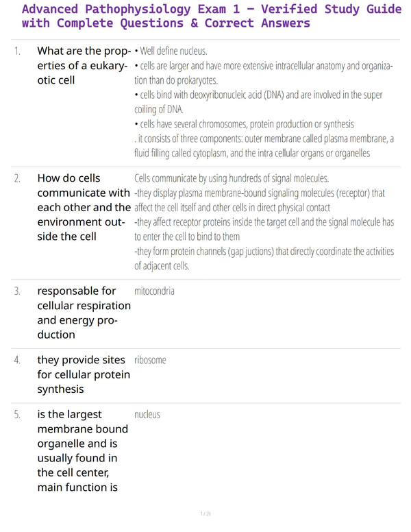 Advanced Pathophysiology Exam 1 – Verified Study Guide with Complete Questions & Correct Answers