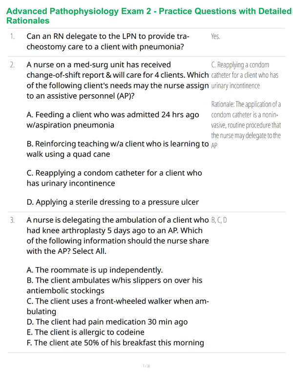 Advanced Pathophysiology Exam 2 - Comprehensive Practice Questions and Review Guide