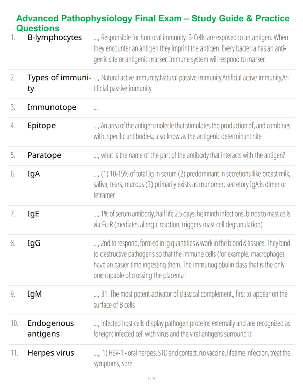 Advanced Pathophysiology Final Exam – Study Guide & Practice Questions