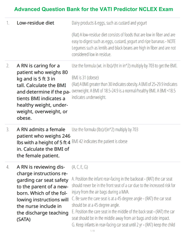 Advanced Question Bank for the VATI Predictor NCLEX Exam