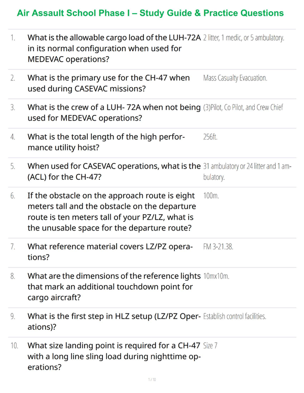 Air Assault School Phase I – Study Guide & Practice Questions