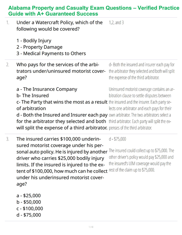 Alabama Property and Casualty Exam Questions – Verified Practice Guide with A+ Guaranteed Success