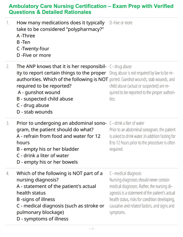 Ambulatory Care Nursing Certification – Exam Prep with Verified Questions & Detailed Rationales