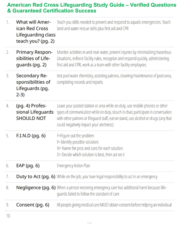 American Red Cross Lifeguarding Study Guide – Verified Questions & Guaranteed Certification Success