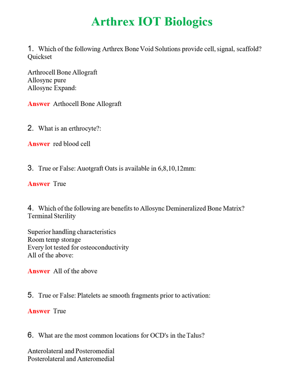 Arthrex IOT Biologics Questions With Complete Grade A+ Answers