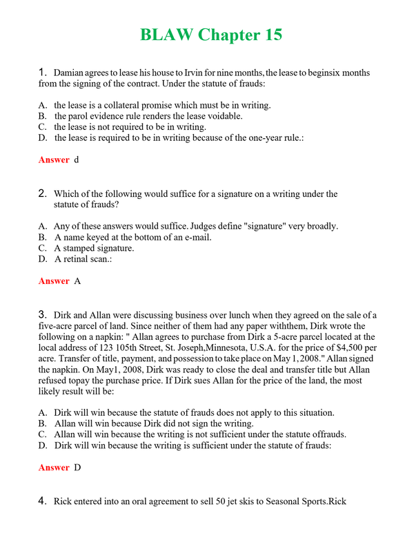 BLAW Chapter 15 | Actual Questions and Verified Answers ( Included ) 100% Correct