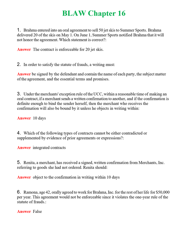 BLAW Chapter 16 | Actual Questions and Verified Answers ( Included ) 100% Correct