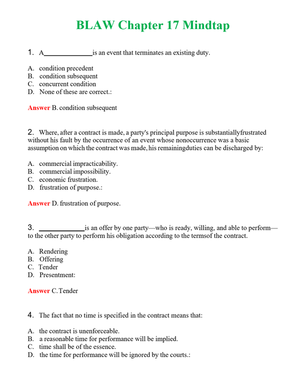 BLAW Chapter 17 Mindtap | Actual Questions and Verified Answers ( Included ) 100% Correct
