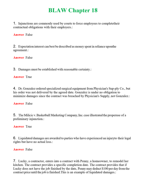 BLAW Chapter 18 | Actual Questions and Verified Answers ( Included ) 100% Correct