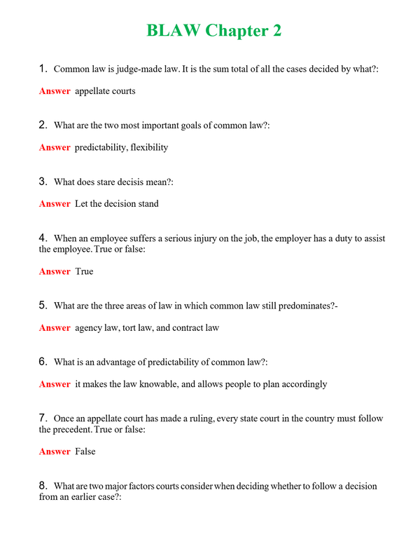 BLAW Chapter 2 | Actual Questions and Verified Answers ( Included ) 100% Correct