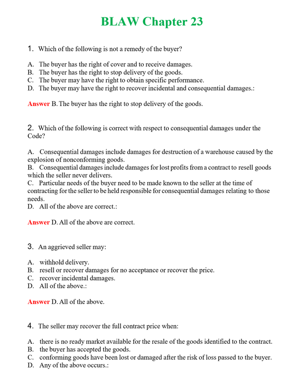BLAW Chapter 23 | Actual Questions and Verified Answers ( Included ) 100% Correct