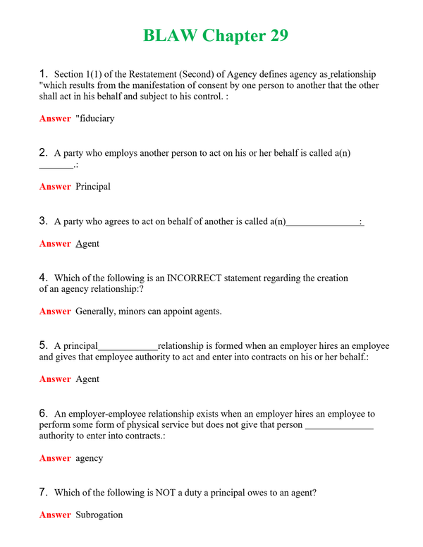 BLAW Chapter 29 | Actual Questions and Verified Answers ( Included ) 100% Correct