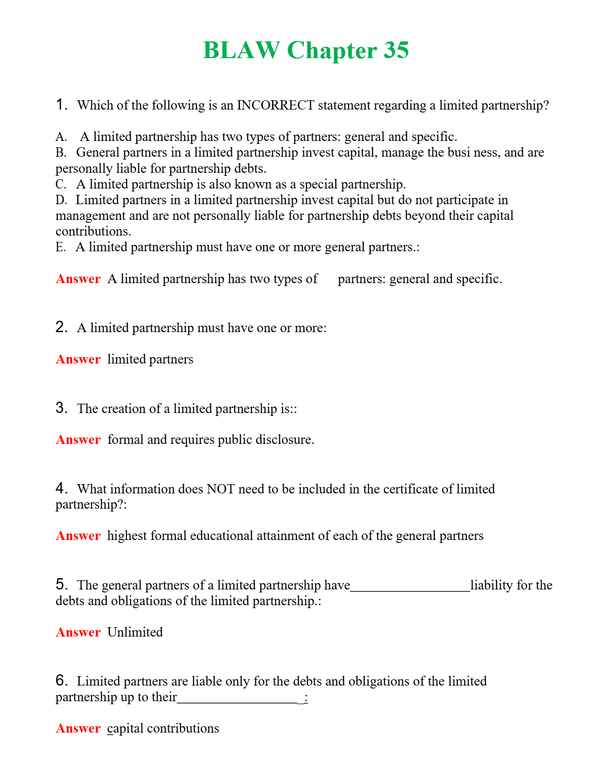 BLAW Chapter 35 | Actual Questions and Verified Answers ( Included ) 100% Correct