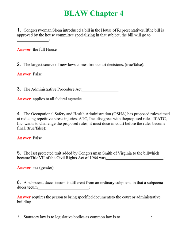 BLAW Chapter 4 | Actual Questions and Verified Answers ( Included ) 100% Correct