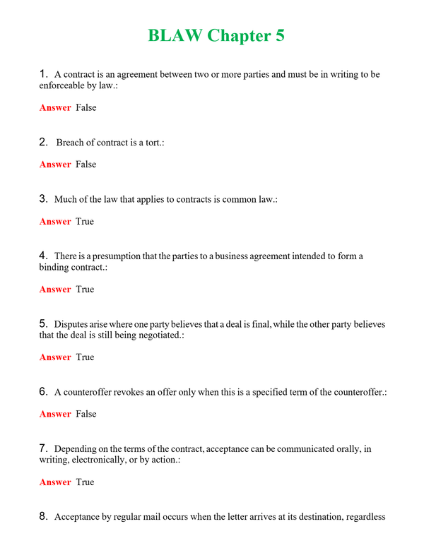 BLAW Chapter 5 | Actual Questions and Verified Answers ( Included ) 100% Correct
