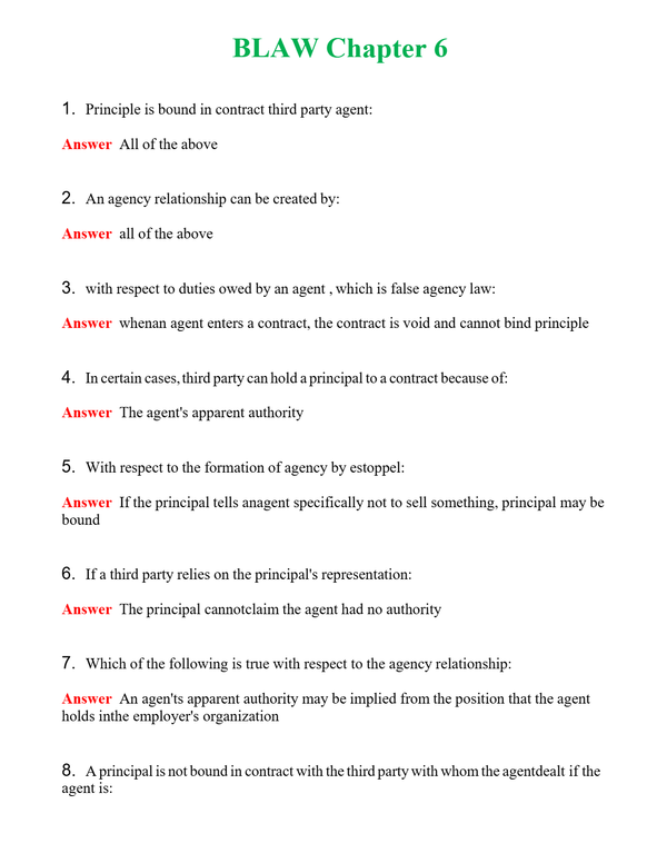 BLAW Chapter 6 | Actual Questions and Verified Answers ( Included ) 100% Correct