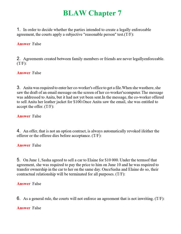 BLAW Chapter 7 | Actual Questions and Verified Answers ( Included ) 100% Correct
