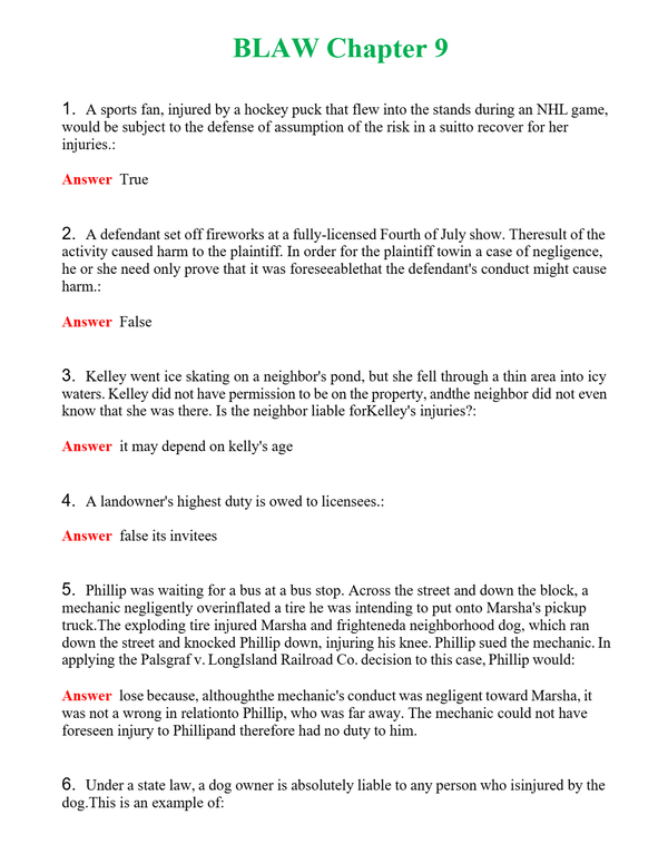 BLAW Chapter 9 | Actual Questions and Verified Answers ( Included ) 100% Correct