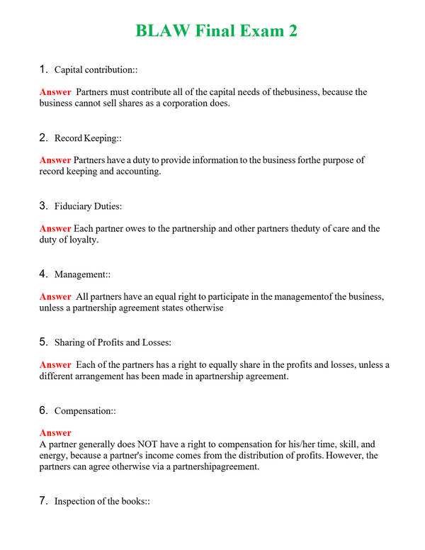 BLAW Final Exam 2 | Actual Questions and Verified Answers ( Included ) 100% Correct
