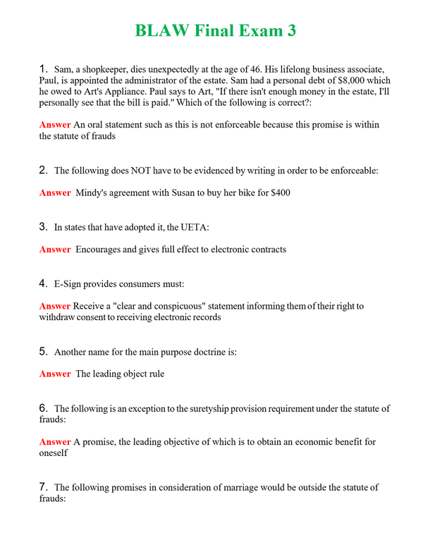 BLAW Final Exam 3 | Actual Questions and Verified Answers ( Included ) 100% Correct