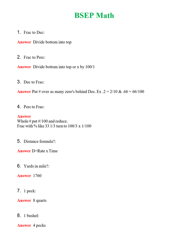 BSEP Math Questions With Complete Grade A+ Answers