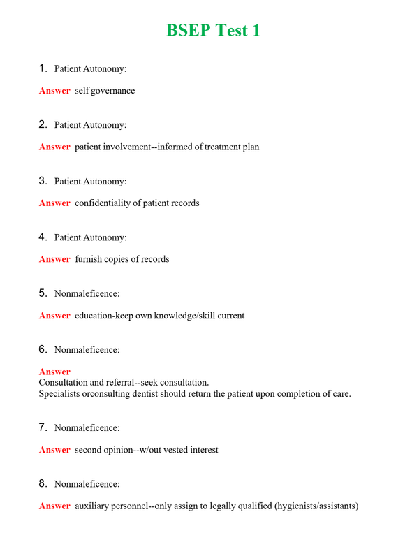 BSEP Test 1 Questions With Complete Grade A+ Answers
