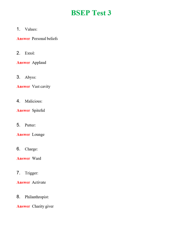 BSEP Test 3 Questions With Complete Grade A+ Answers