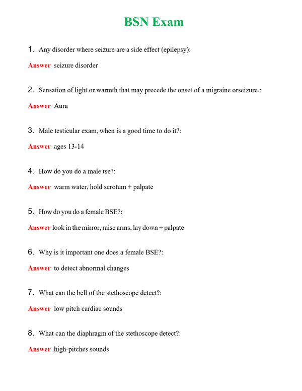 BSN Exam | Actual Questions and Verified Answers ( Included ) 100% Correct