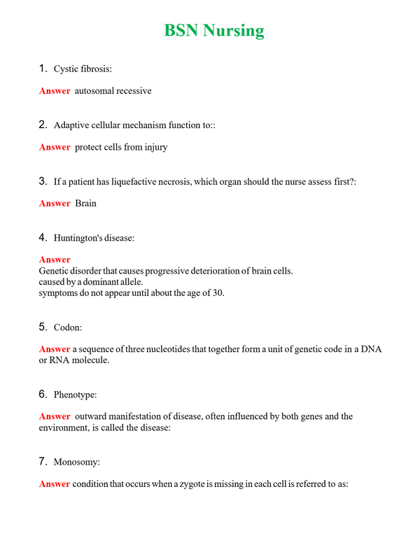 BSN Nursing | Actual Questions and Verified Answers ( Included ) 100% Correct