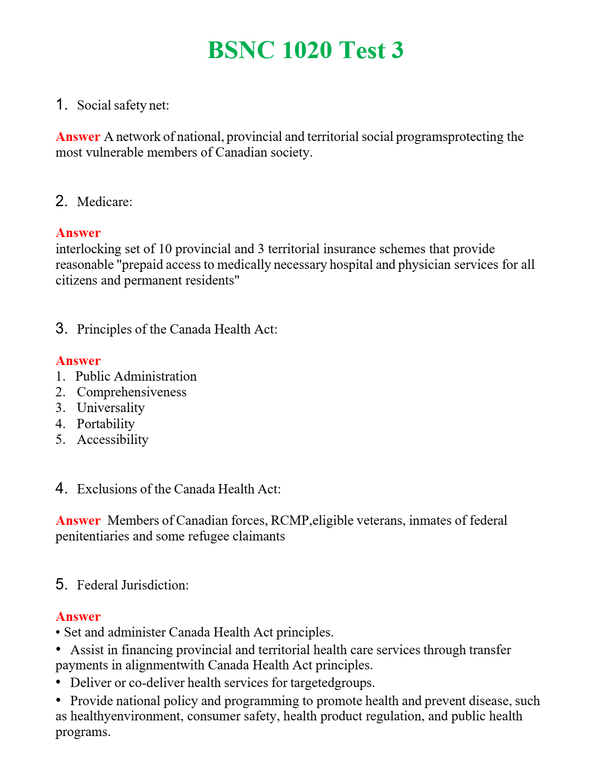 BSNC 1020 Test 3 Questions With Complete Grade A+ Answers